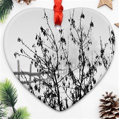 Snow Winter Cold Landscape Fence Heart Ornament (two Sides) by BangZart