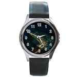 Commercial Street Night View Round Metal Watch Front