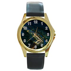 Commercial Street Night View Round Gold Metal Watch by BangZart