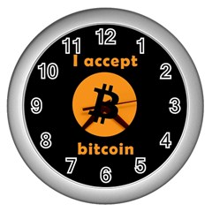 I Accept Bitcoin Wall Clocks (silver)  by Valentinaart