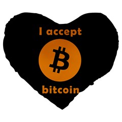 I Accept Bitcoin Large 19  Premium Flano Heart Shape Cushions by Valentinaart