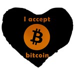 I accept bitcoin Large 19  Premium Flano Heart Shape Cushions Front