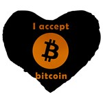 I accept bitcoin Large 19  Premium Flano Heart Shape Cushions Back