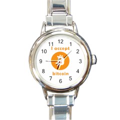 I Accept Bitcoin Round Italian Charm Watch by Valentinaart