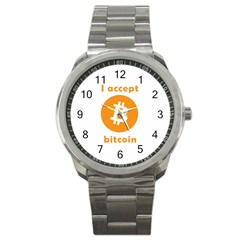 I Accept Bitcoin Sport Metal Watch by Valentinaart