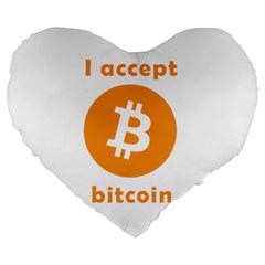 I Accept Bitcoin Large 19  Premium Flano Heart Shape Cushions by Valentinaart