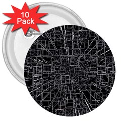 Black Abstract Structure Pattern 3  Buttons (10 Pack)  by BangZart