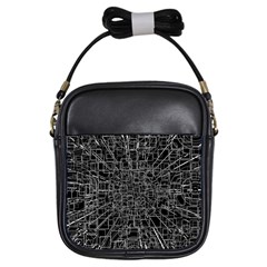 Black Abstract Structure Pattern Girls Sling Bags by BangZart