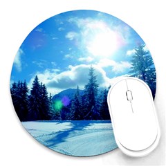 Ski Holidays Landscape Blue Round Mousepads by BangZart