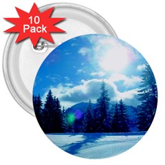 Ski Holidays Landscape Blue 3  Buttons (10 Pack)  by BangZart