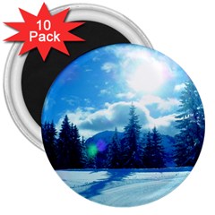 Ski Holidays Landscape Blue 3  Magnets (10 Pack)  by BangZart