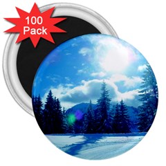 Ski Holidays Landscape Blue 3  Magnets (100 Pack) by BangZart