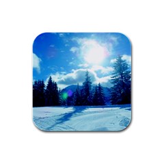 Ski Holidays Landscape Blue Rubber Square Coaster (4 Pack)  by BangZart