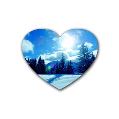 Ski Holidays Landscape Blue Heart Coaster (4 Pack)  by BangZart