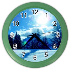 Ski Holidays Landscape Blue Color Wall Clocks by BangZart