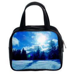 Ski Holidays Landscape Blue Classic Handbags (2 Sides) by BangZart