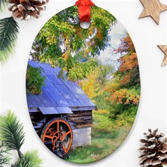 Landscape Blue Shed Scenery Wood Ornament (oval) by BangZart