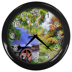 Landscape Blue Shed Scenery Wood Wall Clocks (black) by BangZart