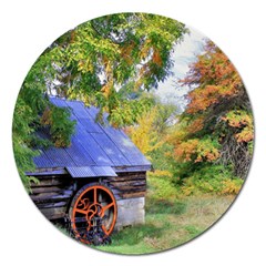 Landscape Blue Shed Scenery Wood Magnet 5  (round) by BangZart