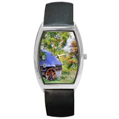 Landscape Blue Shed Scenery Wood Barrel Style Metal Watch by BangZart