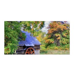 Landscape Blue Shed Scenery Wood Satin Wrap by BangZart