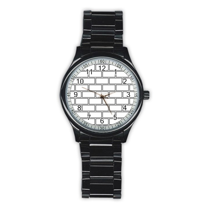 Wall Pattern Rectangle Brick Stainless Steel Round Watch