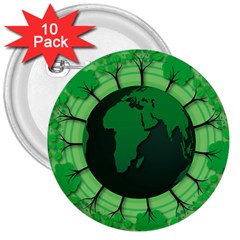 Earth Forest Forestry Lush Green 3  Buttons (10 Pack)  by BangZart