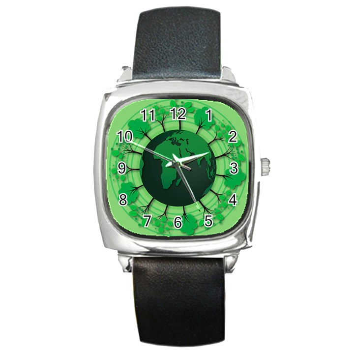 Earth Forest Forestry Lush Green Square Metal Watch