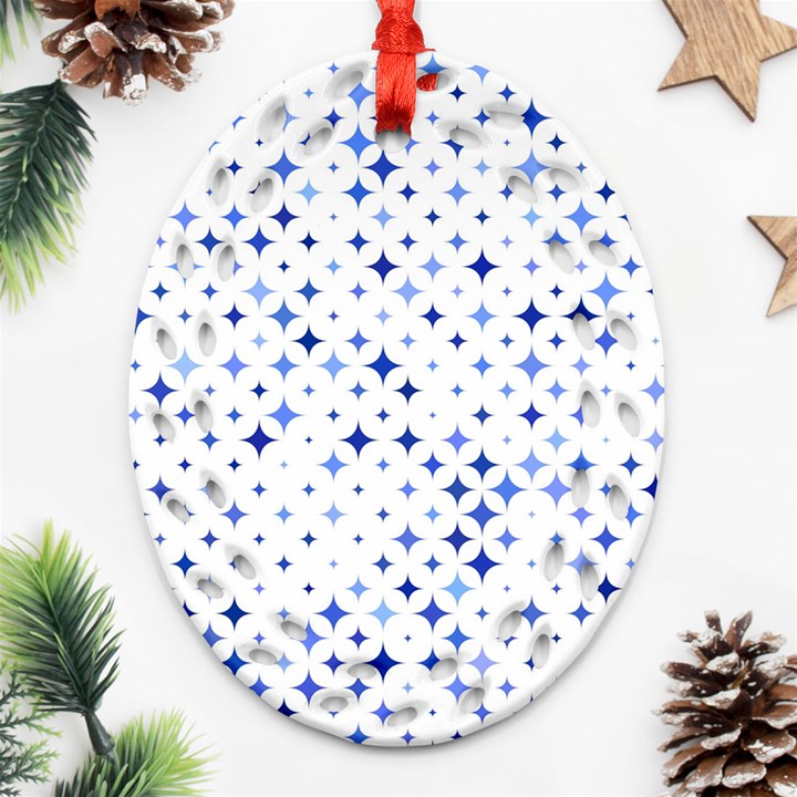 Star Curved Background Blue Oval Filigree Ornament (Two Sides)