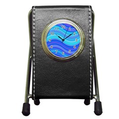 Blue Background Water Design Wave Pen Holder Desk Clocks by BangZart