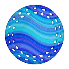 Blue Background Water Design Wave Round Filigree Ornament (two Sides)