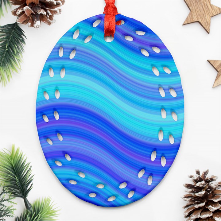 Blue Background Water Design Wave Oval Filigree Ornament (Two Sides)