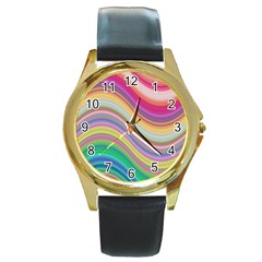 Wave Background Happy Design Round Gold Metal Watch by BangZart