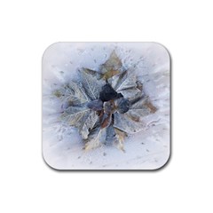 Winter Frost Ice Sheet Leaves Rubber Coaster (square) 