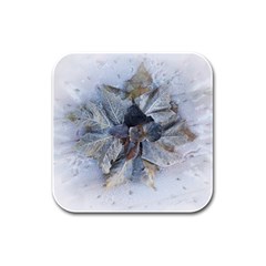 Winter Frost Ice Sheet Leaves Rubber Square Coaster (4 Pack) 