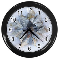 Winter Frost Ice Sheet Leaves Wall Clocks (black)