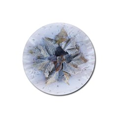 Winter Frost Ice Sheet Leaves Rubber Coaster (round) 