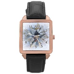 Winter Frost Ice Sheet Leaves Rose Gold Leather Watch 