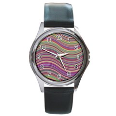 Wave Abstract Happy Background Round Metal Watch by BangZart