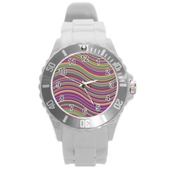 Wave Abstract Happy Background Round Plastic Sport Watch (l)