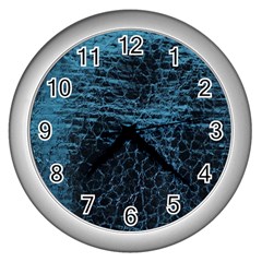 Blue Black Shiny Fabric Pattern Wall Clocks (silver) 