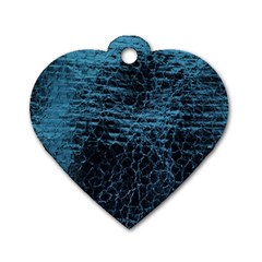 Blue Black Shiny Fabric Pattern Dog Tag Heart (two Sides)