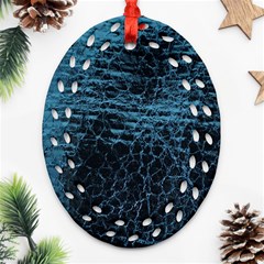 Blue Black Shiny Fabric Pattern Oval Filigree Ornament (two Sides)