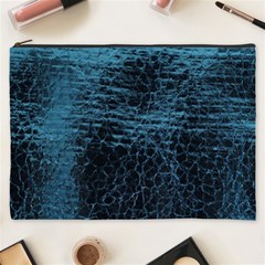 Blue Black Shiny Fabric Pattern Cosmetic Bag (xxxl) 