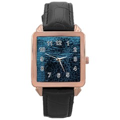 Blue Black Shiny Fabric Pattern Rose Gold Leather Watch 