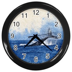 Whale Watercolor Sea Wall Clocks (black)