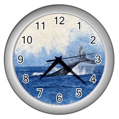 Whale Watercolor Sea Wall Clocks (silver)  by BangZart