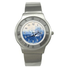 Whale Watercolor Sea Stainless Steel Watch by BangZart