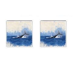 Whale Watercolor Sea Cufflinks (square) by BangZart