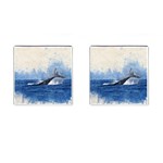 Whale Watercolor Sea Cufflinks (Square) Front(Pair)